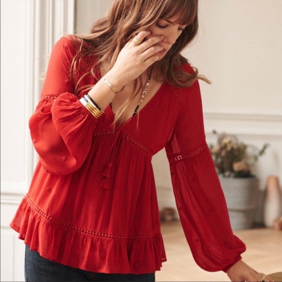 Sezane | Ambre Poppy Red Blouse Size EU 36 (US 4) - Picture 2 of 8